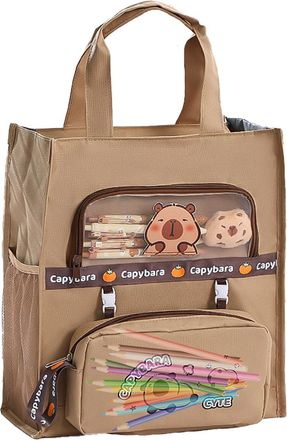 Generic Capybara Handbag - Animal Canvas Shopping Bag with Multi Pockets, Large Capacity | Travel for Primary School Girls, Children, Teenagers, Children, Per