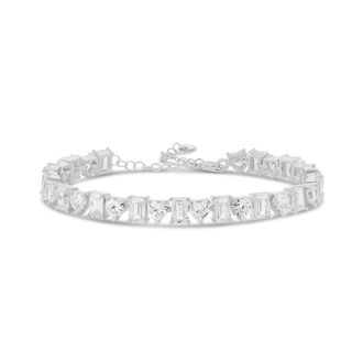 SHYMI Heart and Emerald Shape Tennis Bracelet -.925 Sterling Silver, 14K Gold-Plated, Rhodium Plated, Cubic Zirconia, Size 6 with 2 Extender, Day to Night