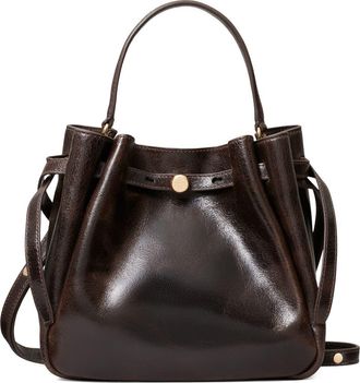 Tory Burch Romy Distressed Leather Bucket Bag in Dark Brown at Nordstrom