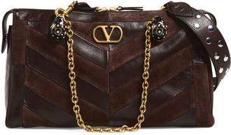 Valentino Garavani Medium Panthea Leather & Suede Shoulder Bag in Brown at Nordstrom