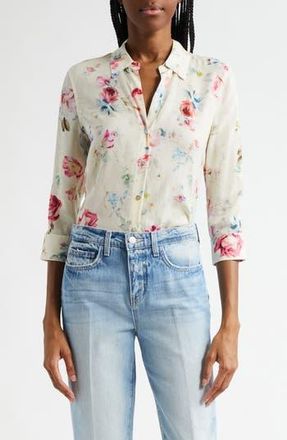 L'agence Camille Print Button-Up Shirt in Ivory Multi Watercolor Floral at Nordstrom Rack, Size X-Small