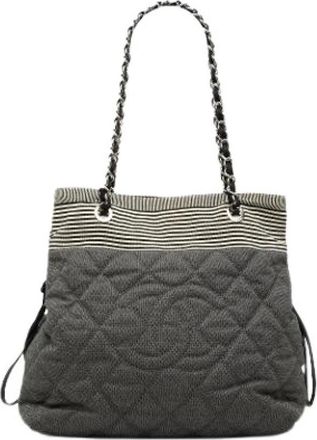 Chanel Pre-owned Quilted Denim Tote - Dames - Vintage Tas - Grijs - ONE Size - Denim - Vintage