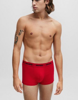 HUGO BOSS Mens HUGO Triple Pack Mens Trunks - Red/White/Black 972 - Size: 37/36/32