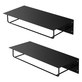 ML Design Ml-design - Set 2x Percheros De Pared Con Barra De Colgar Y Estante Flotante Para Sombreros 60x30x15 Cm Negro Met&aacute;lico Vestidor O Armario De Pasillo P