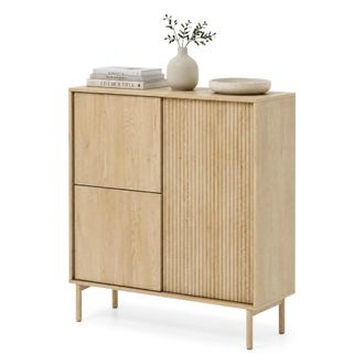 Dmora Aparador Hatote, Alacena 5 Estantes, Apertura Abatible, 3 Puertas, 104x40x122h Cm Roble Marr&oacute;n