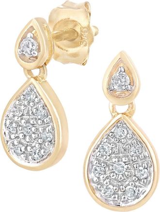 Jewelco London 9ct Gold Round 8pts Diamond Halo Drop Earrings - PE0AXL5622Y