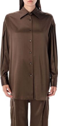 Tom Ford Womens Stretch Silk Satin Relaxed Fit Shirt - Dark Brown - Size EU 38 (Womens)