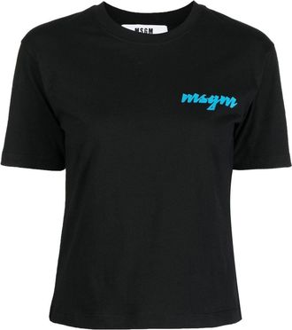 Msgm logo-print short-sleeve T-shirt - women - Cotton - S - Black