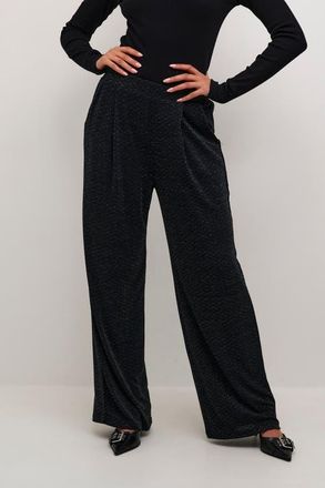 Kaffe Kaellie Glitter Jersey Wide Leg Trousers in Black Glitter Jersey at Nordstrom, Size X-Small