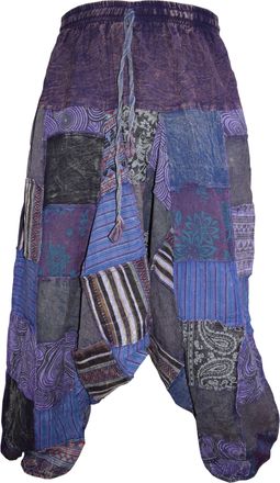 Gheri Mens Patchwork Stone Washed Yoga Bohemian Baggy Printed Harem Pants Purple SM