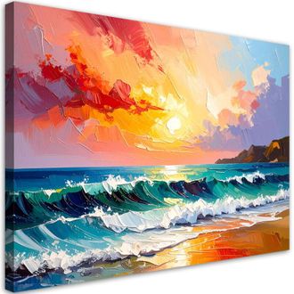 Artgeist Artgeist - Quadro su tela, Spiaggia Mare Onde Paesaggio come dipinto - 90x60