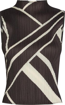 Pleats Please Issey Miyake Pleated Printed Woven top - Charcoal - One Size