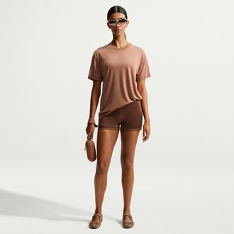 Nike Womens SKIMS Satin Shine Mid-Rise 2 Boyshorts with Drawcord in Brown | IR8652-263