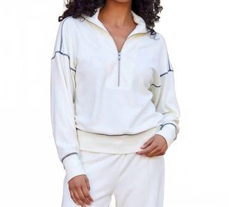 Karen Kane Half-Zip Contrast Stitch Pullover Top In Cream