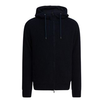 Herno Wollen hoodie met rits - Heren - Sweatshirts & Hoodies - Blauw - Maat: L Wol