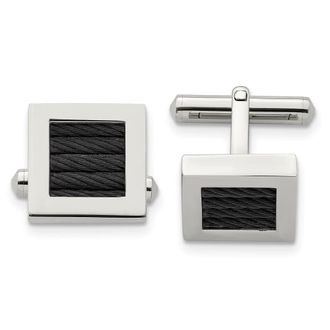 Diamond2Deal Stainless Steel Polished Black IP-plated Wire Square Cufflinks