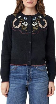 Scotch & Soda Floral Horseshoe Intarsia Crewneck Sweater in Charcoal Grey Heather at Nordstrom Rack, Size X-Small