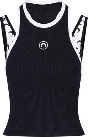 Marine Serre Black Layered Cotton Tank Top