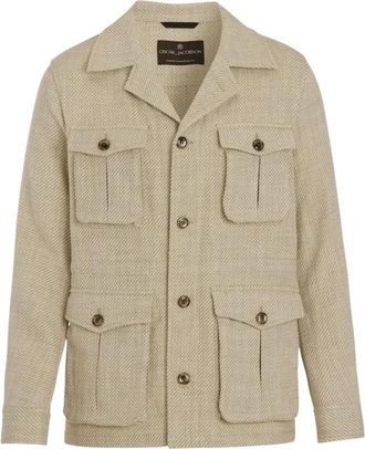 Oscar Jacobson Sirolo Regular Fit Skjortejakke Twill - Heren - Zomerjassen - Beige - L - Katoen - Jassen