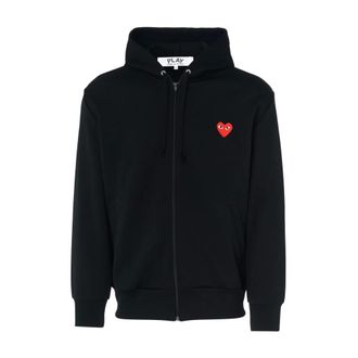 Comme Des Garçons Zip-throughs, male, Black, Size: L Black Hoodie with Red Heart Zipper
