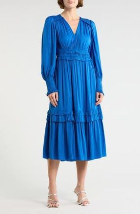 T Tahari Smocked Long Sleeve Dress in Blue Marina at Nordstrom Rack, Size X-Large