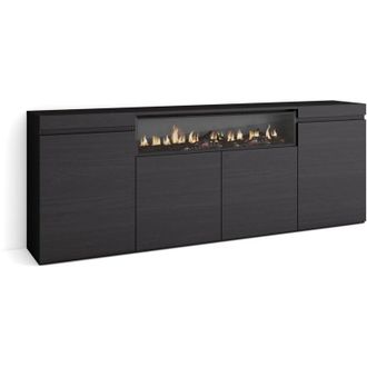 Skraut Home Skraut Home Credenza, Mobile, Cucina Madia, mobile ingresso 200x75x35cm 4 Porte Camino elettrico Stile moderno Nero