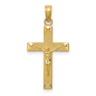 Diamond2Deal 14k Yellow Gold Beveled Tipped Crucifix Pendant
