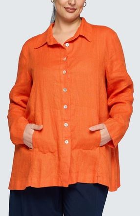 Luukaa D'Celli Phalia Solid Linen Shirt in Rust Orange at Nordstrom, Size 14