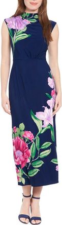 London Times Mock Neck Cap Sleeve Sheath Dress in Navy/Pink at Nordstrom Rack, Size 14P