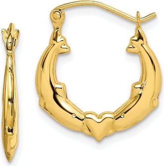 Diamond2Deal 10K Yellow Gold Dolphin Heart Hollow Hoop Earrings
