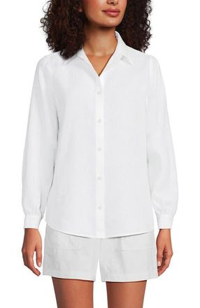Lands End Linen Long Sleeve Feminine Shirt in White at Nordstrom, Size X-Large P