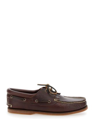 Timberland Brown Boat Loafers With Two-Tone Laces In Leather Man