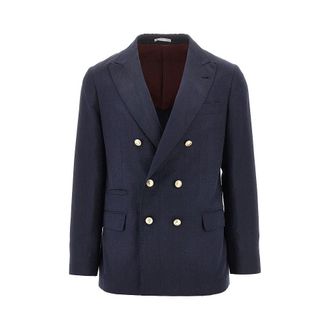 Brunello Cucinelli Silk and linen twill double-breasted jacket Man 48