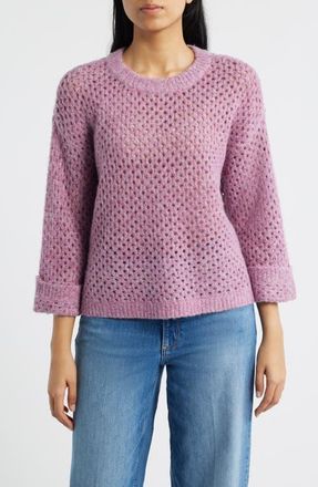 Wit & Wisdom Open Stitch Cuffed Sweater in Grape Nectar at Nordstrom, Size X-Large