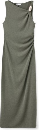 Mango Ruched Sleeveless Midi Dress in Green at Nordstrom, Size 10