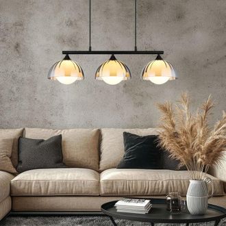 Nowa Lampada a sospensione in vetro fum&eacute; Lampada a sospensione in vetro opalino fum&eacute; Lampada da sala da pranzo nera, metallo, 3x prese G9, LxLxH 70x20x120
