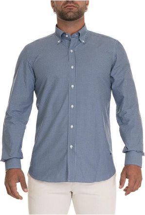Fay Geruit overhemd met knoopsluiting - Heren - Casual Overhemden - Blauw - XL - Katoen - Overhemden
