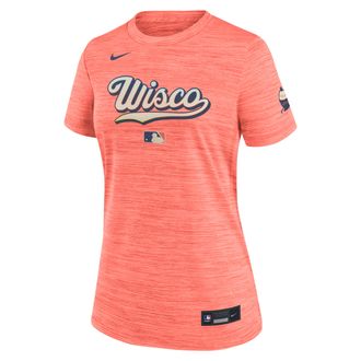 Nike Milwaukee Brewers Authentic Collection City Connect Velocity Nike Womens Dri-FIT MLB T-Shirt in Red | 03EY6CXMZB-YCQ