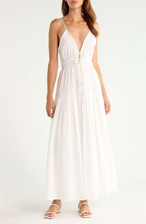 Elan Sleeveless Tiered Cover-Up Maxi Dress in Off White at Nordstrom, Size X-Small
