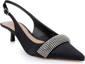 Badgley Mischka Bibi Pointed Toe Slingback Pump in Black Satin at Nordstrom, Size 7.5