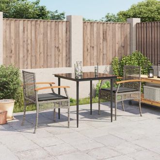 vidaXL Set Comedor De Jard&iacute;n 3 Piezas Con Cojines Rat&aacute;n Sint&eacute;tico Gris Vidaxl