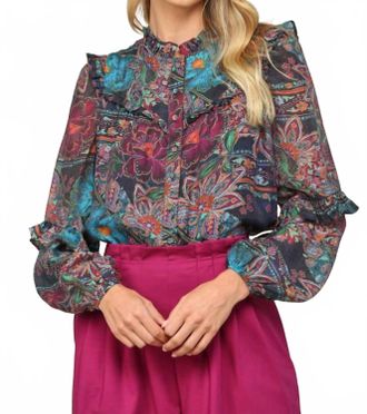 Fate Autumnal Garden Ruffle Blouse In Floral Print