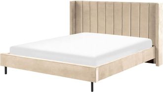 Beliani Cama matrimonial de tejido beige 180x200