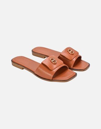XY London Womens XY London Womens/Ladies Leigh Buckle Detail Flat Sliders - Brown - Size: 5
