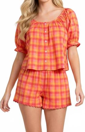 Pinch Design Plaid Rick Rack Blouse In Orange/ Red