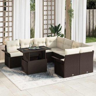 vidaXL Vidaxl - Conjunto De Sof&aacute; De Jard&iacute;n Con Coj&iacute;n 9 Pcs Marr&oacute;n Polirat&aacute;n
