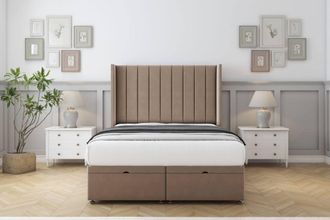 Comfort Beds Palermo Plush Ottoman Bed Base-54 Wingback Headboard in Taupe | Size: Single