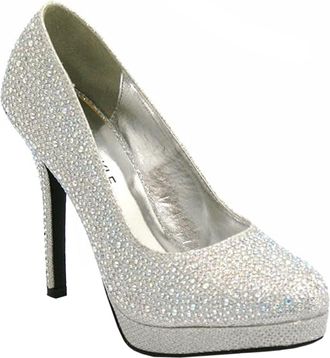 Generic BloomFashion Womens HIGH Heel Sparkly Diamante Party Pumps - Ladies Round Toe Platform Court Shoes Wedding Bridal Glitter Heeled Pump Evening Courts (