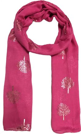World of Shawls Silver Foil Mulberry Tree Print Fashion Scarf (Hot Pink With Pink Foil Mulberry Tree)