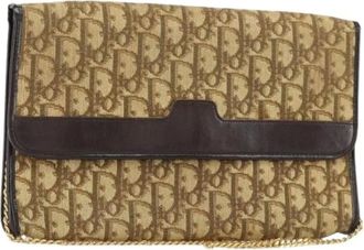 Dior Pre-owned Clutches, female, Brown, Size: ONE SIZE Pre-owned Vintage Trotter Canvas Shoulder Bag